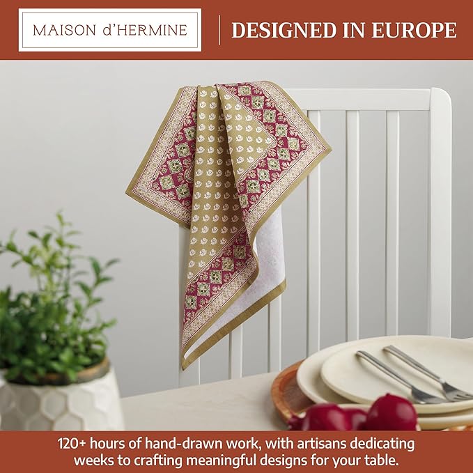 Maison d' Hermine 100% Cotton Cloth Napkins Set of 4 Everyday Reusable Square Napkins Cloth Washable Dinner Party Wedding Restaurant Hotel Kitchen Spring Summer (Manosque, 18" x 18")