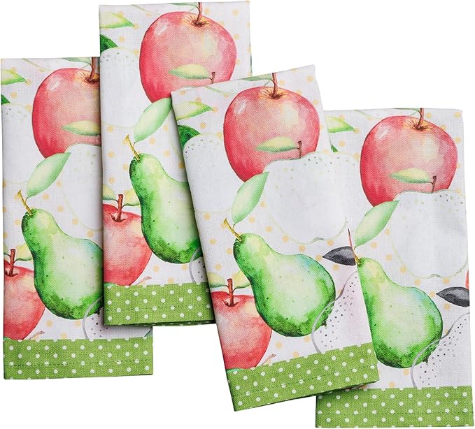 Maison d' Hermine 100% Cotton Cloth Napkins Set of 4 Everyday Reusable Square Napkins Cloth Washable Dinner Party Wedding Restaurant Hotel Kitchen Spring Summer (Apples & Pears, 18" x 18")