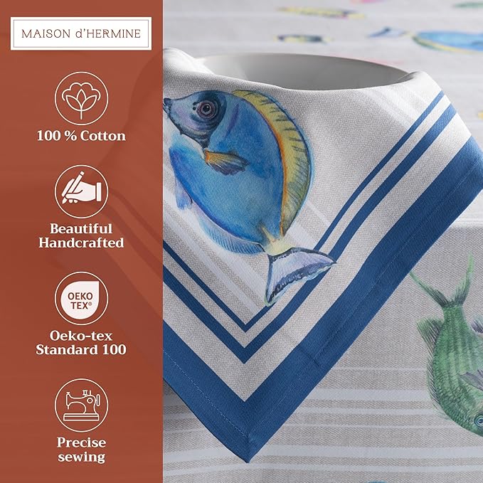 Maison d' Hermine 100% Cotton Cloth Napkins Set of 4 Everyday Reusable Square Napkins Cloth Washable Dinner Party Wedding Restaurant Hotel Kitchen Spring Summer (Poisson, 20" x 20")