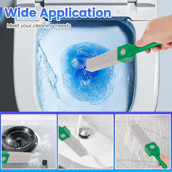 15 Packs Pumice Cleaning Stone, Pumice Stone for Toilet Cleaning with Removable Extra Long Handle, Powerful Cleaner for Hard Water Rings,Calcium Stains, Stone Toilet Bowl Cleaner for Home (15, Green)