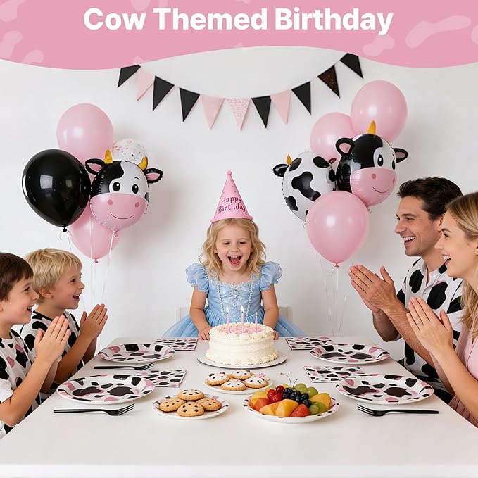 100 Pcs Cow Party Supplies for 25 Guests, Heavy-Duty 7" & 9" Paper Plates, 2-Ply 13" Napkins & Plastic Forks, Disposable Tableware Set for Cow Birthday, Farm and Western Party