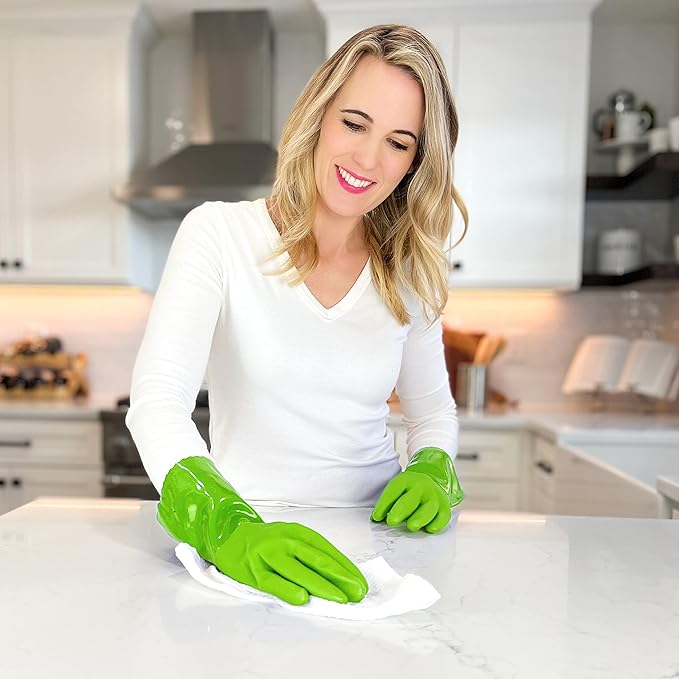 kitchen-star Ultimate Rubber Household PVC Gloves with Comfortable Cotton Lining, Anti-Slip surface, Kitchen Dishwashing, Extra Thickness, Kitchen Cleaning, Working, Painting, Pet Care (Large, Green)