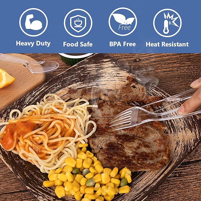 SACATR 1000 Count Plastic Silverware Heavy Duty - 500 Plastic Forks, 500 Plastic Knives, BPA-Free, Disposable Plastic Cutlery Set, Plasticware Suitable for Party Everyday Use