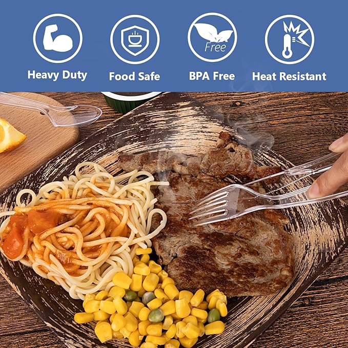SACATR 1000 Count Plastic Forks Heavy Duty, Plastic Silverware Clear Forks, Premium Disposable Forks Bulk, BPA-Free, Heat Resistant, Suitable for Parties, Events and Everyday Use