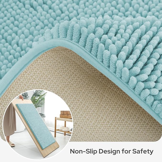 BYSURE Light Blue Bathroom Rugs Sets 3 Piece Non Slip Extra Absorbent Plush Chenille Soft Washable Bath Mats