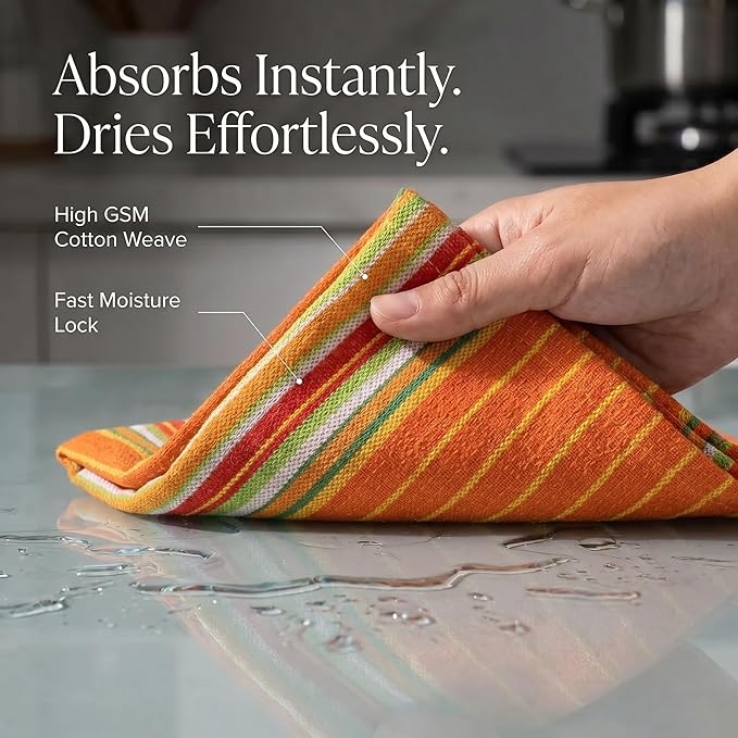 Urban Villa Kitchen Towels Waffle Stripes Dish Towels for Kitchen Orange Waffle Set of 6 Kitchen Towels Highly Absorbent 100% Cotton Over Sized 20X30 in with Mitered Corners Kitchen Hand Tea Towels