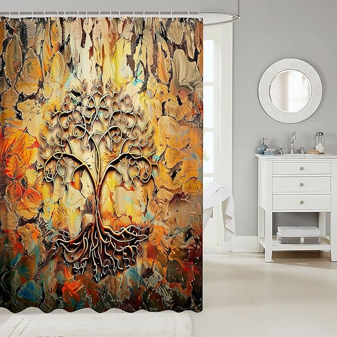 Feelyou Colorful Tree Bath Curtain Boys Tree Branches Pattern Shower Curtain for Kids Teens Waterproof Tree of Life Bathroom Shower Curtain Set Leaf Branches Yellow Kids Bathroom Accessories 72"x78"