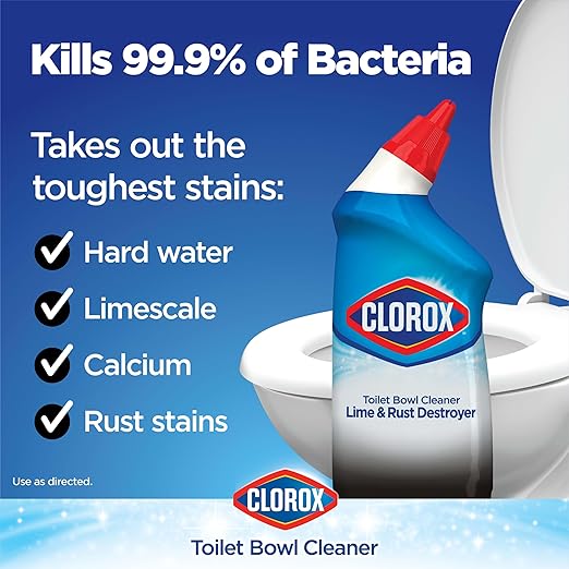 Clorox Toilet Bowl Cleaner Lime & Rust Destroyer, Automatic Toilet Bowl Cleaner, Healthcare Cleaning and Industrial Cleaning, 24 Ounces (Pack of 1)