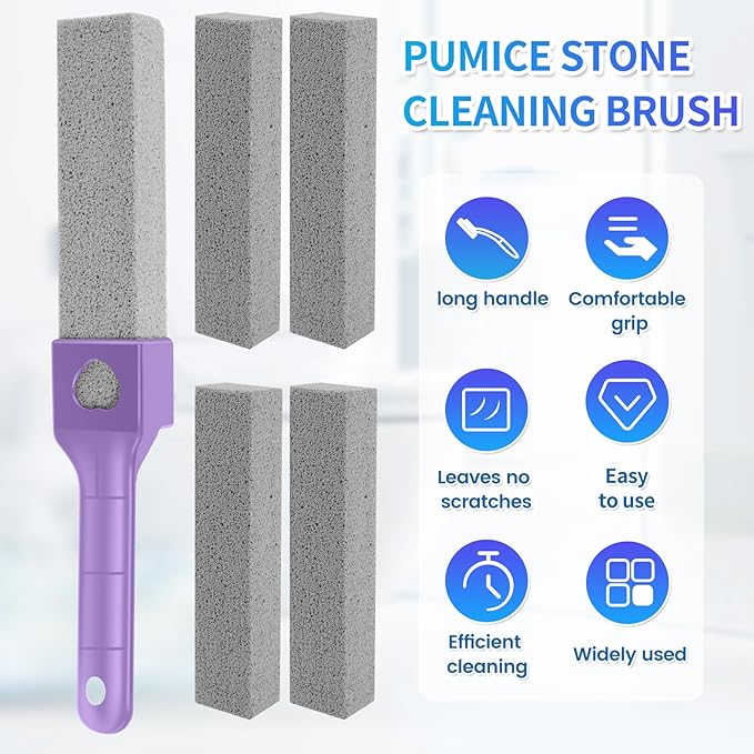 15 Packs Pumice Cleaning Stone, Pumice Stone for Toilet Cleaning with Removable Extra Long Handle, Powerful Cleaner for Hard Water Rings,Calcium Stains, Stone Toilet Bowl Cleaner for Home (15, Purple)