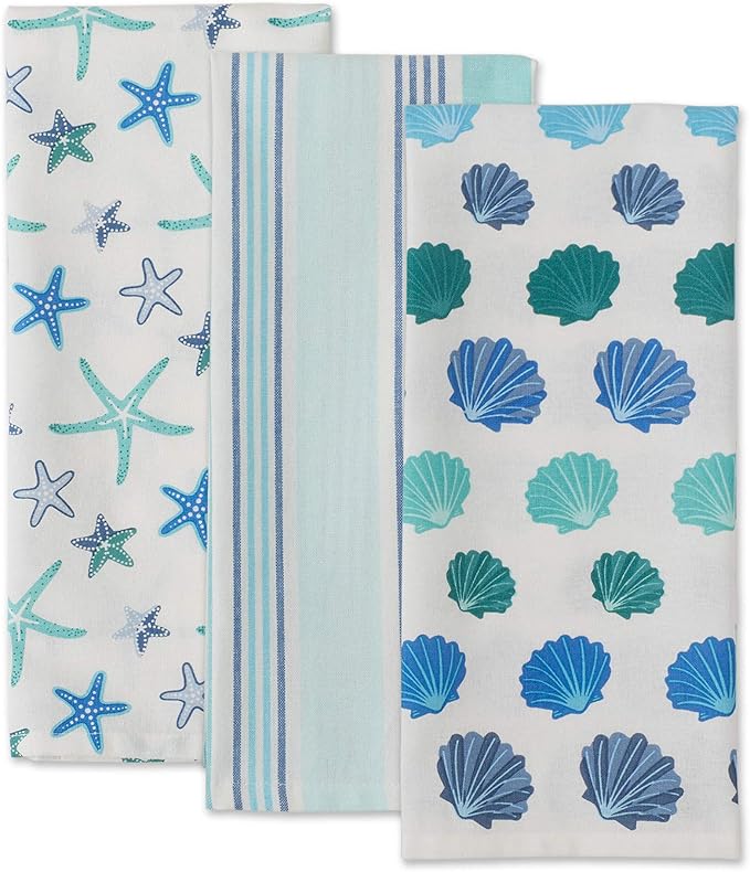 DII Fouta Beach House Vibes Collection Kitchen Linens, Dishtowel Set, Beach Comber, 3 Piece