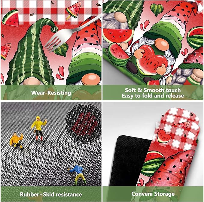 APROPHIC Summer Gnome Bath Mat for Bathroom Decor, Fruit Watermelon Plaid Bathroom Rug Non-Slip Rubber Backing Carpet, Absorbent Quick-Drying Floor Mat, Ultra-Thin Fit Under The Door,17x24 in, Red