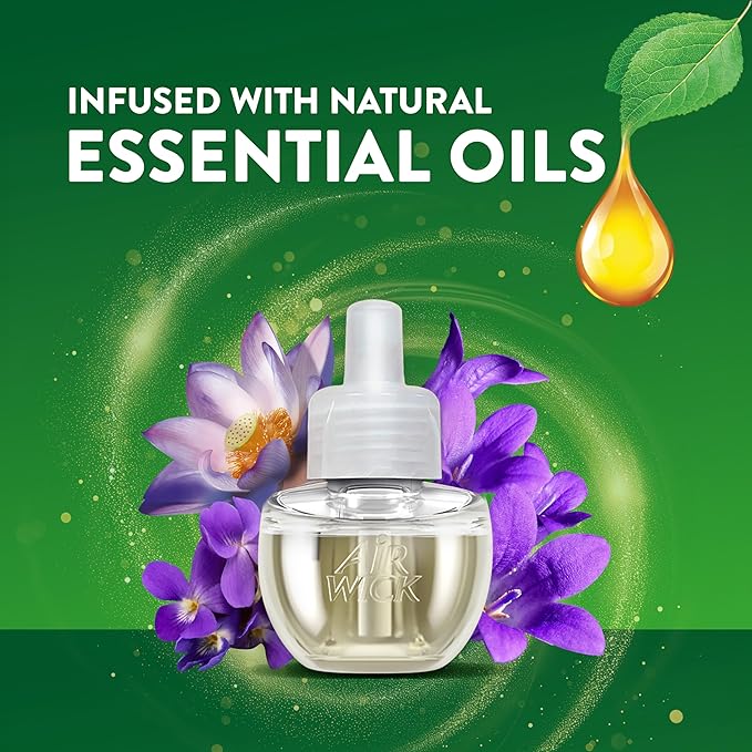 Air Wick Plug In Scented Oil Refill,Infused with Essential Oils,Plug In Air Fresheners for Home,Black Lotus & Violet,(Pack of 10)