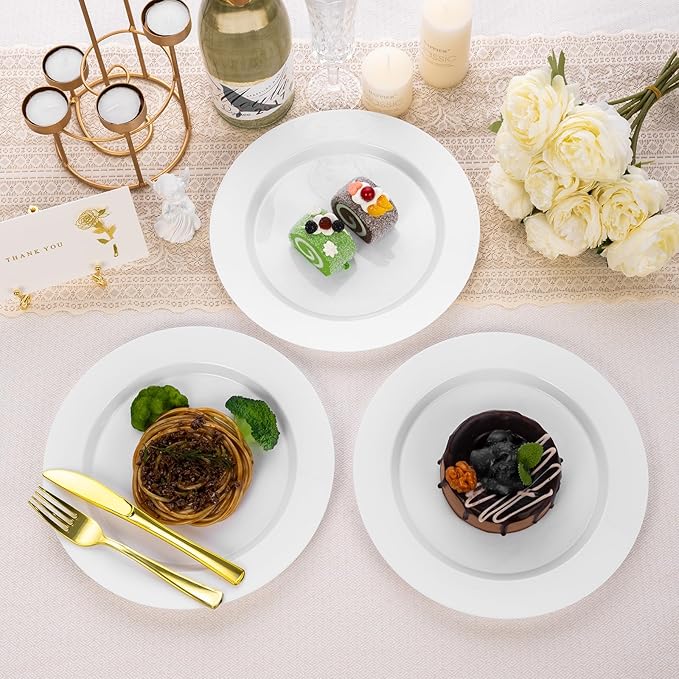 Goodluck 200PCS White Plastic Plates, Heavy Duty Disposable Plates with 100 10.25 inch Dinner Plates and 100 7.5 inch Dessert Plates for Party, Holiday, Wedding