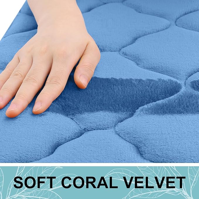 OLANLY Memory Foam Bath Mat Rug 47x32, Ultra Soft and Absorbent Bathroom Rugs, Non-Slip, Comfortable, Machine Washable Bath Carpet for Bathroom Floor, Tub, Shower and Home Decor Accessories, Blue