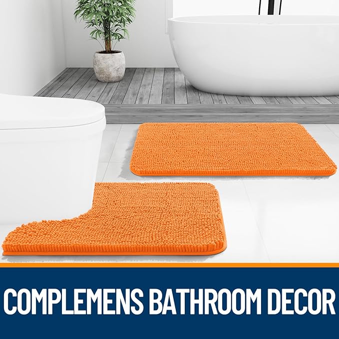 OLANLY Bathroom Runner Rugs 59x24, Extra Soft Absorbent Chenille Bath Rugs, Rubber Backing Quick Dry, Machine Washable Long Bath Mats for Bathroom Floor, Tub and Shower, Home Decor Accessories, Orange