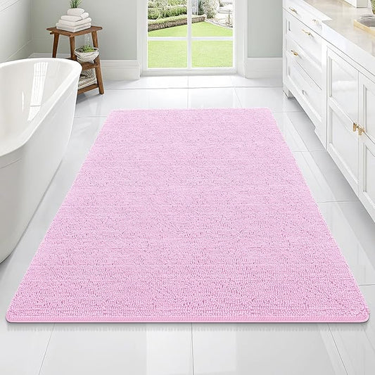 OLANLY Large Bathroom Rugs 70x46, Extra Soft Absorbent Chenille Bath Rugs, Rubber Backing Quick Dry, Machine Washable Bath Mats for Bathroom Floor, Tub and Shower, Home Decor Accessories, Pink
