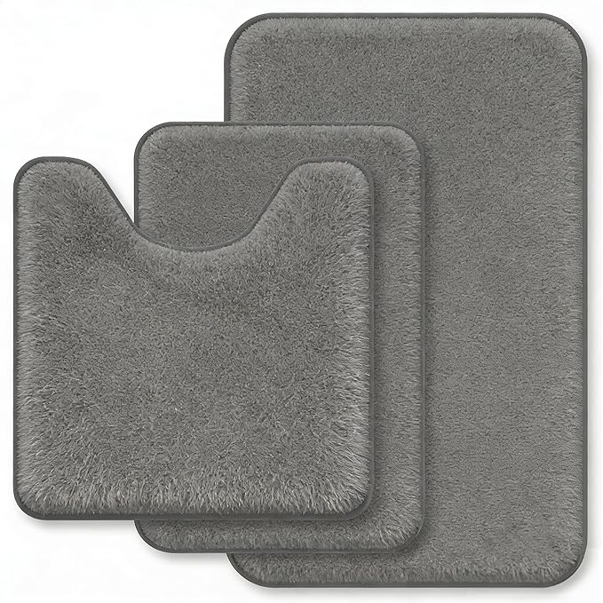 Bathroom Rugs Extra Soft Memory Foam Bath Mat Sets 3 Piece Non Slip Absorbent & Dry Living Mat Sets Washable Bath Carpets with Toilet Rug,Bath Rugs for Bathroom,Tub,Shower,Kitchen,Bedroom