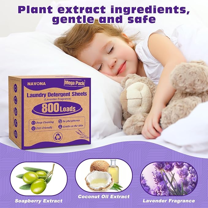 800 Loads Laundry Detergent Sheets, Eco-friendly Laundry Sheets, Powerful Cleaning, Suitable for Homes, Dorms, and Apartments - [Lavender Fragrance]