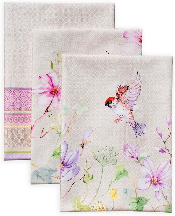Maison d' Hermine Kitchen Towels Set of 3 100% Cotton 27.50" x 20" Reusable Cloth Tea Dish Towels Absorbent with Hanging Loop for Kitchen Farmhouse Hotel Spring Summer - Magnolia Mornings