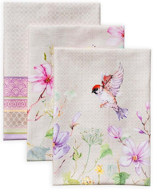 Maison d' Hermine Kitchen Towels Set of 3 100% Cotton 27.50" x 20" Reusable Cloth Tea Dish Towels Absorbent with Hanging Loop for Kitchen Farmhouse Hotel Spring Summer - Magnolia Mornings
