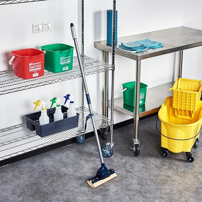 Restaurantware-Clean Tek Professional Self Wringing Mop, 1 Absorbent Sponge Mop - 48 Inch Handle, Secure Attachment, Blue Cellulose Sponge, For Floor Cleaning Bathrooms, Kitchens, And More