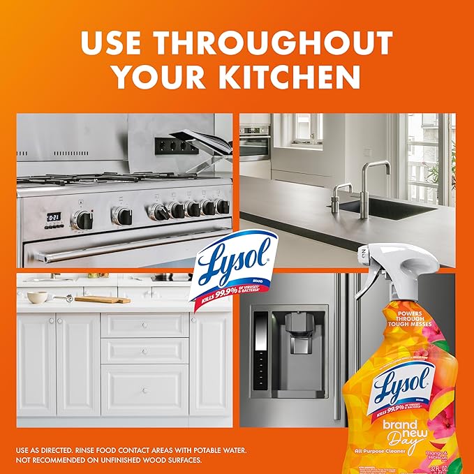 Lysol All Purpose Cleaner Spray, Multi-Purpose Disinfecting Spray, Kitchen & Bathroom Cleaner, Mango & Hibiscus Scent, 32 Fl Oz (Pack of 2)