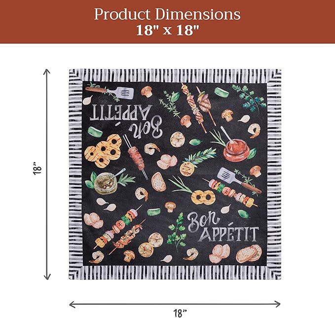 Maison d' Hermine 100% Cotton Cloth Napkins Set of 4 Everyday Reusable Square Napkins Cloth Washable Dinner Party Wedding Restaurant Hotel Kitchen Spring Summer (Just BBQ, 18" x 18")