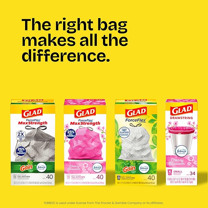 Glad Large 30 Gallon Trash Bags, Unscented Heavy Duty Garbage Bags, Forceflex with Drawstring, 50 Count (Packaging May Vary)