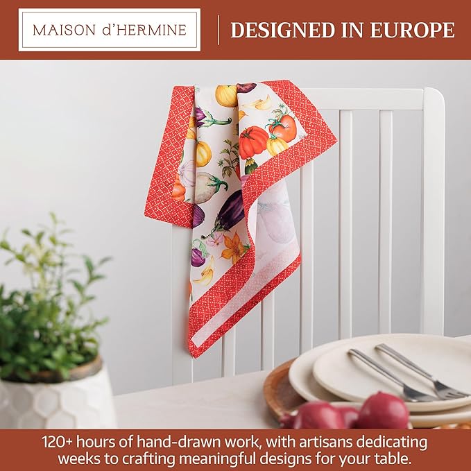Maison d' Hermine 100% Cotton Cloth Napkins Set of 4 Everyday Reusable Square Napkins Cloth Washable Dinner Party Wedding Restaurant Hotel Kitchen Spring Summer (Ratatouille, 18" x 18")