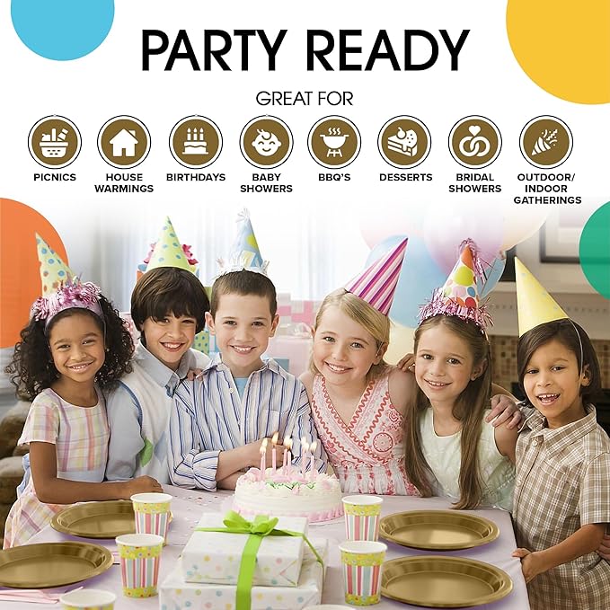 Exquisite Party Solids Gold Plastic Plates For Party Supplies 7" Gold Disposable Plates Heavy Duty 50 Pcs Plastic Dinnerware Sets Heavy Duty 350 GSM Disposable Dinnerware Set