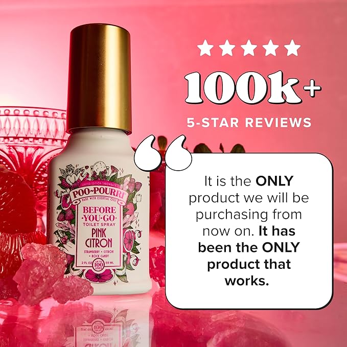 Poo-Pourri Before-You-Go Toilet Spray, Pink Citron, 2 Fl Oz, Up to 100 Uses, Bathroom Odor Deodorizer with Essential Oils for Home or Work, Travel Essentials, TSA Approved Size