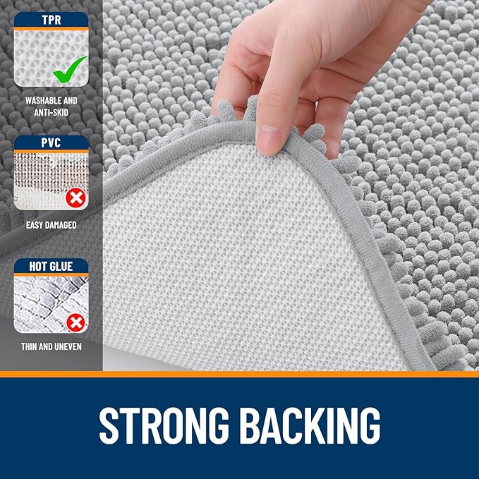 OLANLY Large Bathroom Rugs 70x46, Extra Soft Absorbent Chenille Bath Rugs, Rubber Backing Quick Dry, Machine Washable Bath Mats for Bathroom Floor, Tub and Shower, Home Decor Accessories, Light Grey