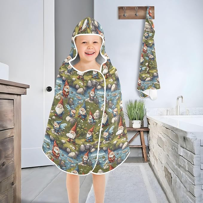 Beach Towel Kids Cartoon Cute Gnomes A River Beach Towel for Kids Absorbent Kids Bath Towels with Hood