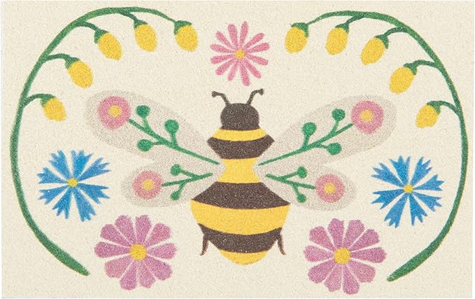 Now Designs Bee Garden Pop Up Sponges Set of 4, 100% Cellulose, Eco-Friendly, Biodegradable, W2.75 x L4.25in, Folk Art-Inspired Design
