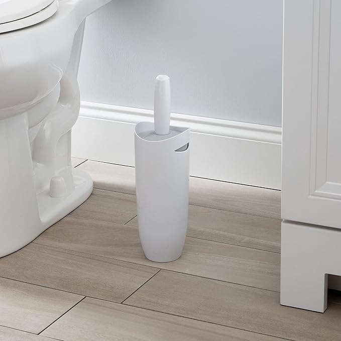 Bath Bliss Contour Waste Bin and Toilet Brush Set | Bathroom Accessory | Step Pedal | Contemporary Design | White