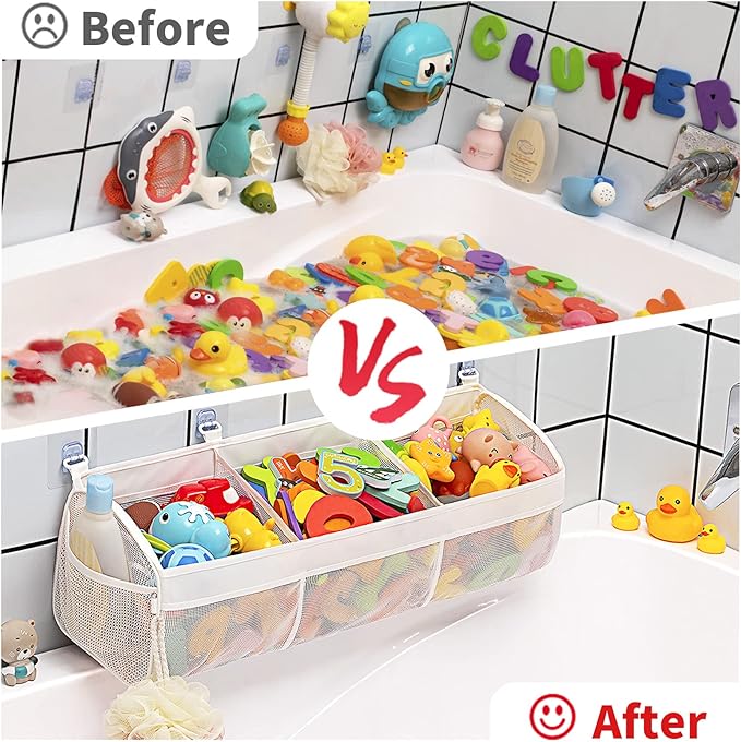 Austion Original 3 Compartment Horizontal Large Openings Bath Toy Organizer for Tub, Capacity Upgrade Bath Toy Storage and Holder, Bathtub Toy Holder for Easy Access and Sorting of Toys.