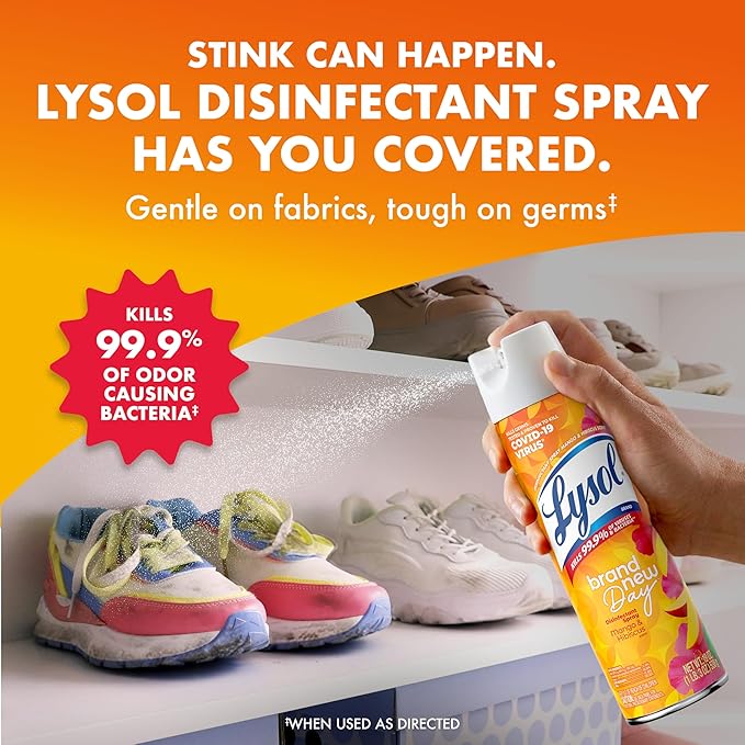 Lysol Disinfectant Spray, Household Cleaning Supplies, Disinfecting Multi-Purpose Room Spray, Antibacterial Sanitizer, Deodorizer, Kills Hantavirus, Crisp Linen + Mango & Hibiscus, 19 Fl Oz, 3-Pack