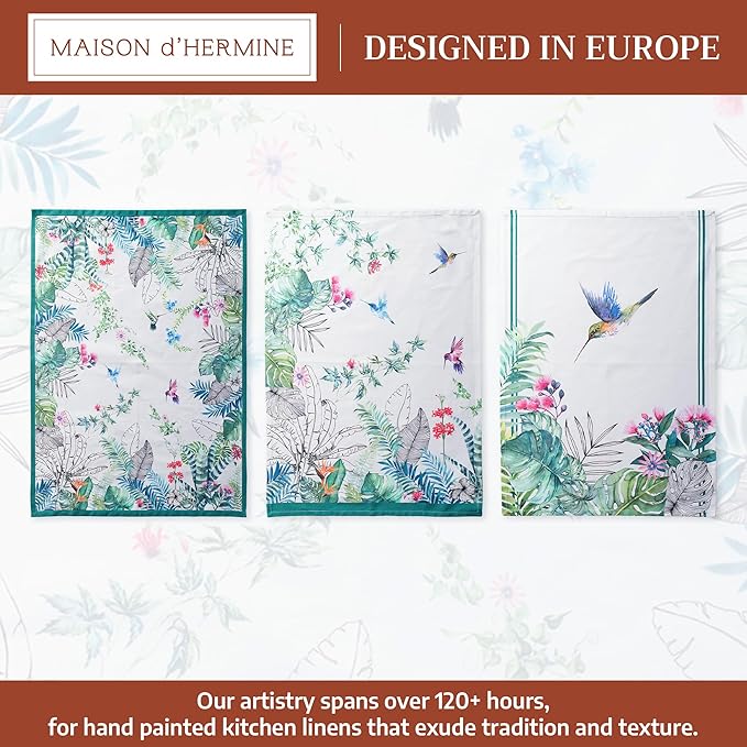 Maison d' Hermine Kitchen Towels Set of 3 100% Cotton 27.50" x 20" Reusable Cloth Tea Dish Towels Absorbent with Hanging Loop for Kitchen Farmhouse Hotel Spring Summer - Tropiques