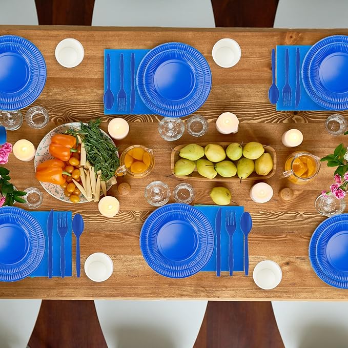 210pcs Blue Plates And Napkins Party Supplies -Plastic Silverware, Paper Cups And Plates.Napkinsdisposable Party Cutlery Set Serves 30