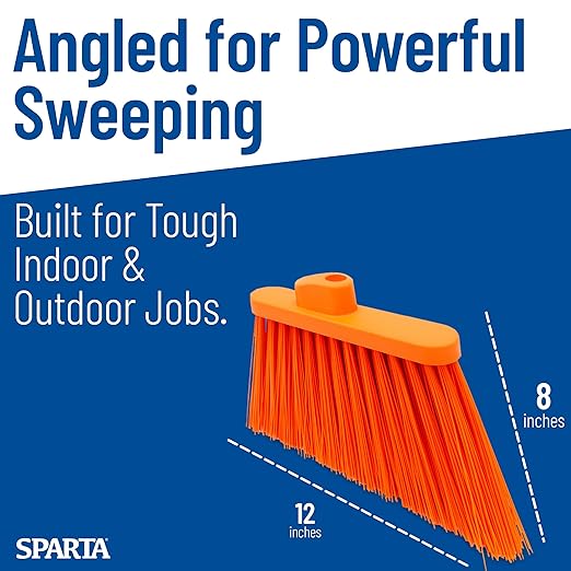 SPARTA Plastic Broom Head, Angled, Un-Flagged for Large Debris Indoor, Outdoor, Home, Restaurant, Lobby, Office, 12 Inches, Orange, (Pack of 12)