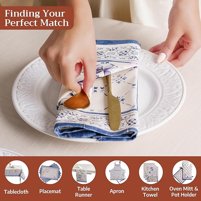 Maison d' Hermine 100% Cotton Cloth Napkins Set of 4 Everyday Reusable Square Napkins Cloth Washable Dinner Party Wedding Restaurant Hotel Kitchen Spring Summer (Faience, 20" x 20")