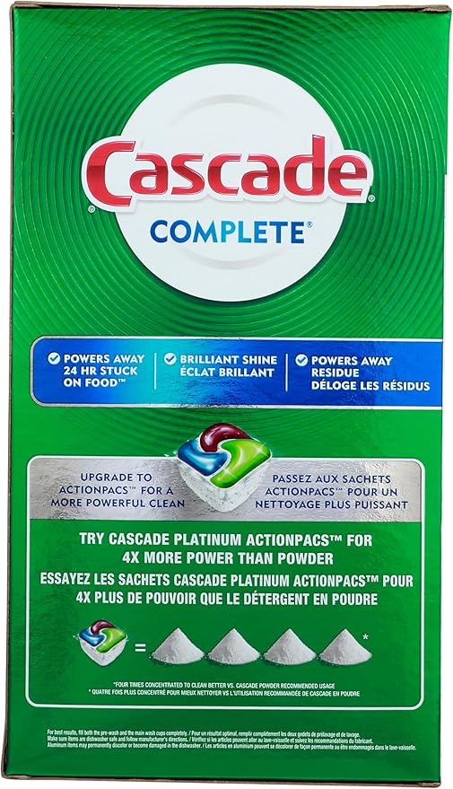 Cascade Complete Powder, Fresh Scent, Cascade Dishwashing Powder, Cascade 90 oz with Bonus Cascade Platinum Dishwasher Cleaner 3 Count Pod