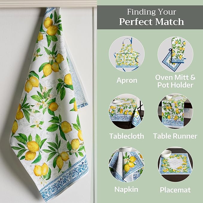 Maison d' Hermine Kitchen Towels Set of 3 100% Cotton 27.50" x 20" Reusable Cloth Tea Dish Towels Absorbent with Hanging Loop for Kitchen Farmhouse Hotel Spring Summer - Cedrat