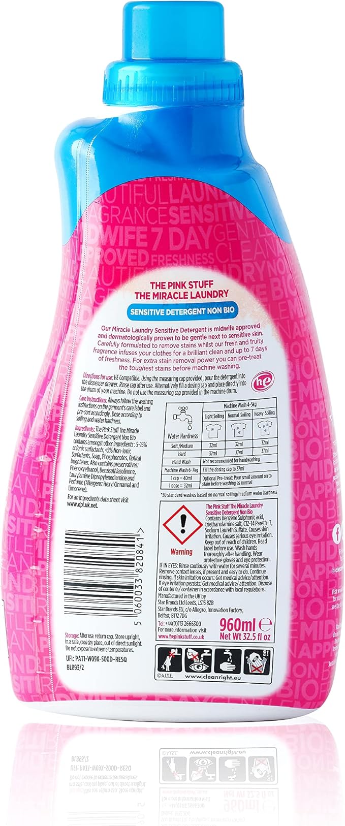 Stardrops - The Pink Stuff - The Miracle Laundry Sensitive Non Bio Liquid - 32oz Pack of 2