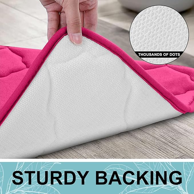 OLANLY Memory Foam Bath Mat Rug 44x24, Ultra Soft and Absorbent Bathroom Rugs, Non-Slip, Comfortable, Machine Washable Bath Carpet for Bathroom Floor, Tub, Shower and Home Decor Accessories, Deep Pink