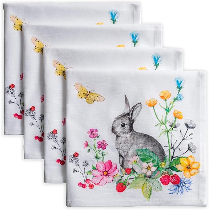 Maison d' Hermine 100% Cotton Cloth Napkins Set of 4 Everyday Reusable Square Napkins Cloth Washable Dinner Party Wedding Restaurant Hotel Kitchen Spring Summer (Printemps, 20" x 20")