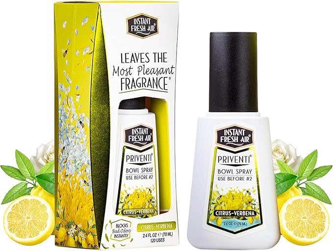 Priventi Toilet Spray & Bathroom Spray Odor Eliminator - Up to 120 Uses - Travel Size Odor Elimination for #2 - For Home, Office, Schools, Travel - Citrus Verbena Fragrance - 2.4 oz