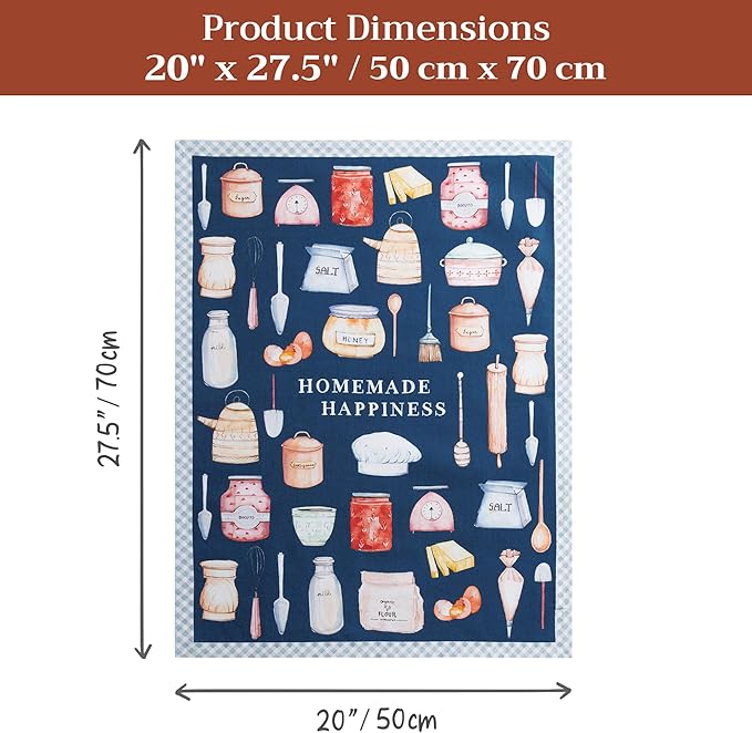 Maison d'Hermine Kitchen Towels Set of 2 100% Cotton 27.50" x 20" Reusable Cloth Tea Dish Towels Absorbent with Hanging Loop for Kitchen, Home, Dining, Cocktail Parties (Let's Bake)