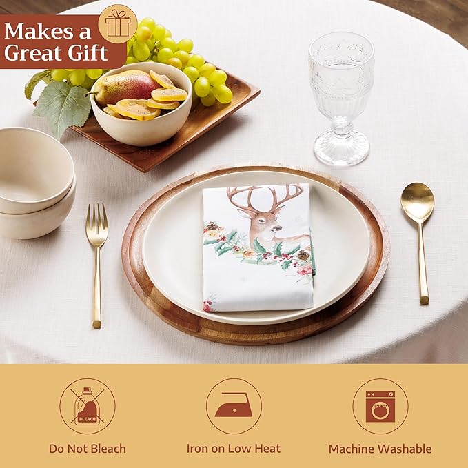 Maison d' Hermine 100% Cotton Cloth Napkins Set of 4 Everyday Reusable Square Napkins Cloth Washable Dinner Party Wedding Restaurant Hotel Kitchen Spring Summer (Xmas, 18" x 18")