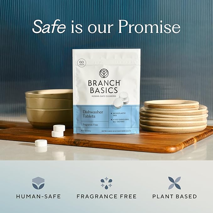 Branch Basics Dishwasher Tablets – 120 Ct | Plastic-Free, Fragrance-Free, Human-Safe | Delivers a Powerful Clean Without Harsh Chemicals (60 Count, Pack of 2)